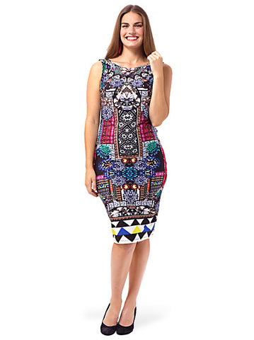 Sleeveless Dress In Jewel Print