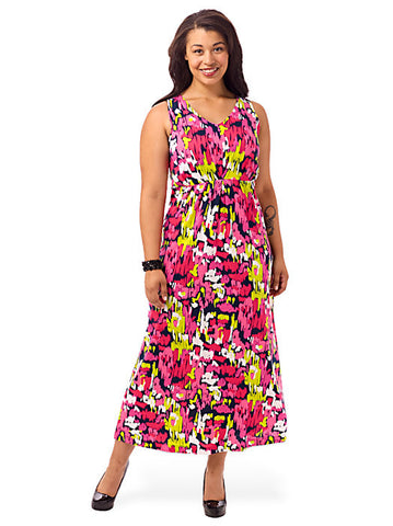 Abstract Printed Pleated Maxi Dress