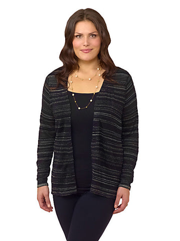 Metallic Stripe Open-Front Cardigan