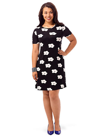 Swing Dress In Mono Flower Print