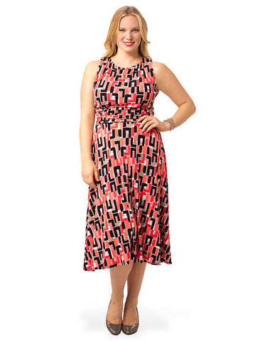 Ruched Waist Dress In Geo Print