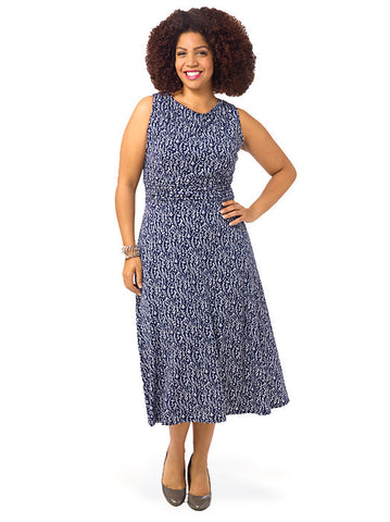 Ruched Waist Dress In Vine Print