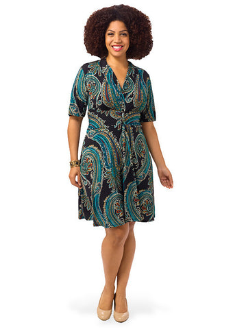 Short-Sleeve Paisley-Print A-Line Dress