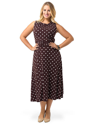 Ruched Waist Dress In Polka Dot