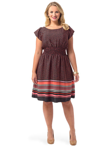 Printed Smocked Waist A-Line Dress