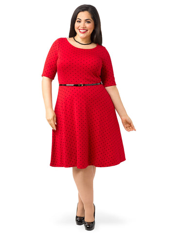 Ponte Boatneck Flock Dress In Polka Dots