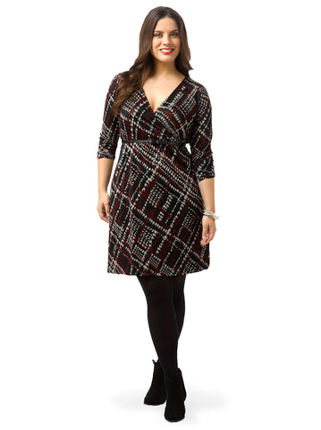 Printed Faux Wrap Sweater Dress