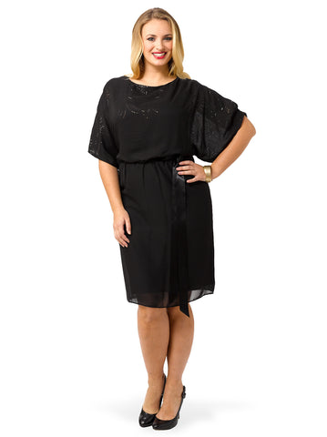 Cold Shoulder Tie Waist Blouson Dress