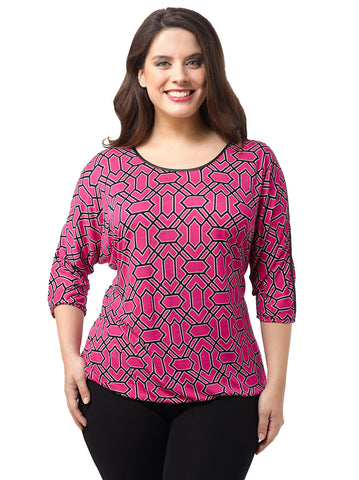 3/4-Sleeve Cutout Printed Top