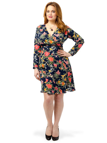 Bird Print Wrap Front Dress