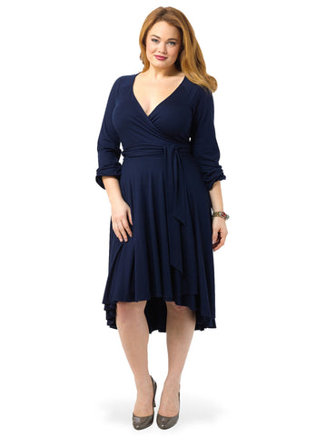 Hi Lo Wrap Dress In Navy