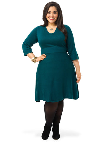 Three Quarter Sleeve A-Line Sweater Dress