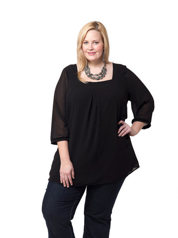 Black Square Neck Tunic Top