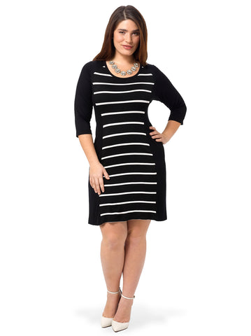 Stripe Panel 3/4 Sleeve Dress