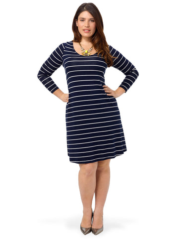 V-Neck Swing Dress In Stripe