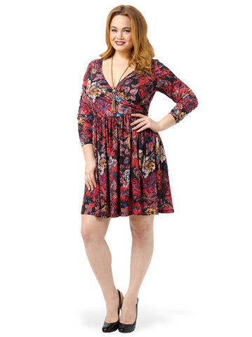 Wrap Skater Dress In Tapestry Floral