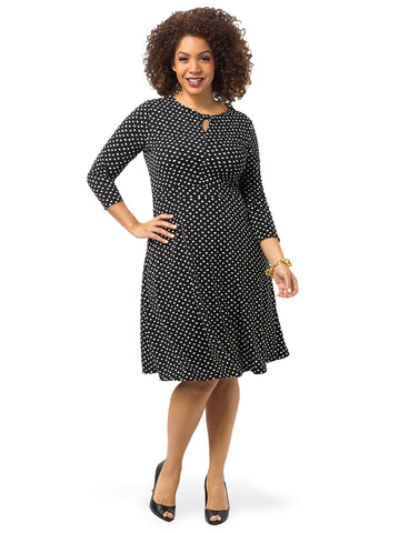 Polka Dot Jersey Knot Neck Dress