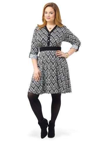 Long Sleeve Printed A-Line Dress