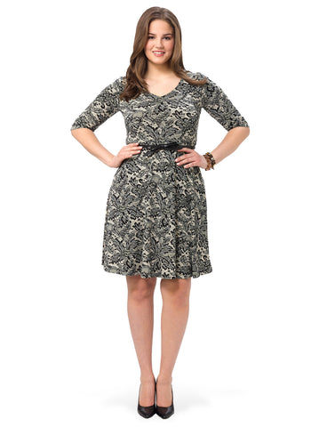 Lace Print Belted Dress