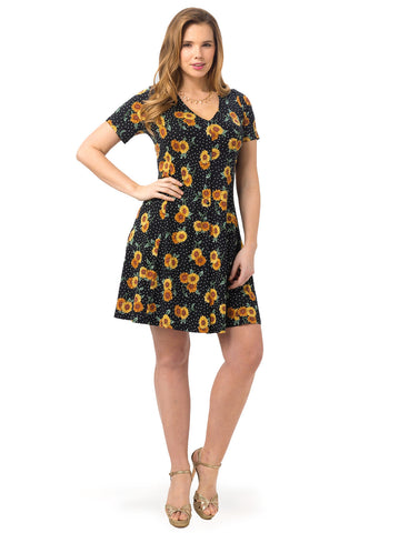 Skater Dress In Sunflower Print