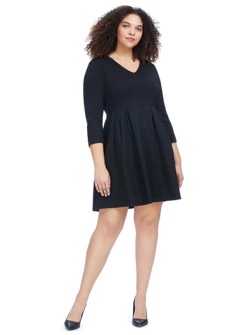 V-Neck Black Fit and Flare Dress