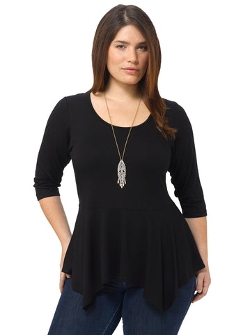 3/4 Sleeve Peplum Top In Black