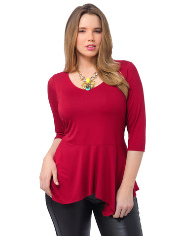 3/4 Sleeve Peplum Top In Red