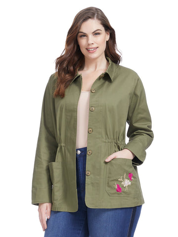 Floral Embroidered Khaki Jacket