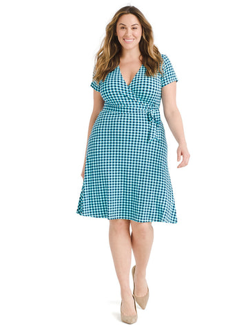 Blue Gingham Perfect Faux Wrap Dress