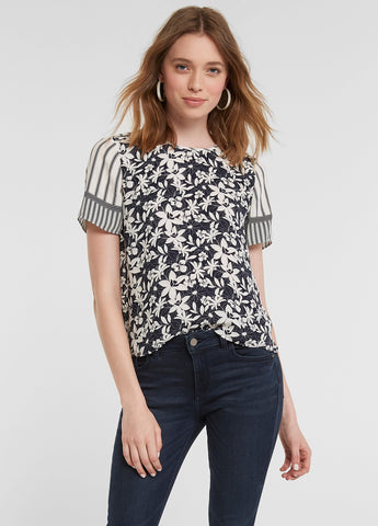 Floral And Striped Mixed Print Top