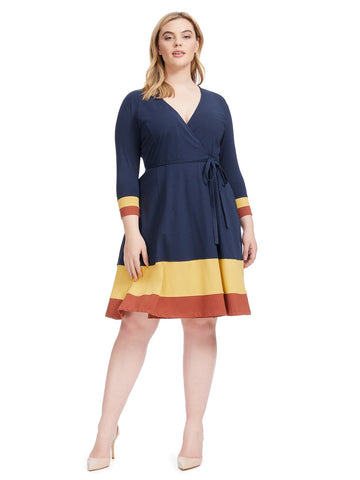 Color Block Hem True Wrap Dress