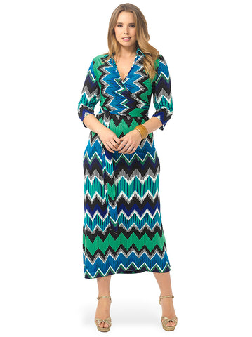 ZigZag Print Faux-Wrap Maxi Dress