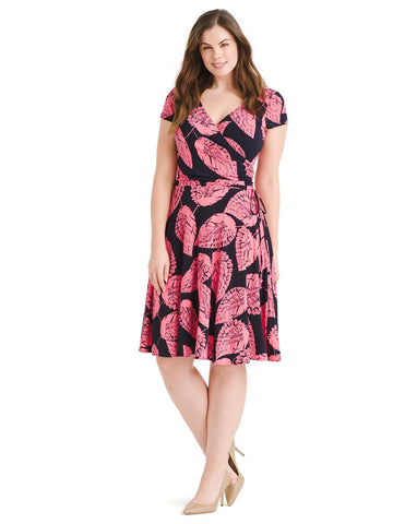 Texture Leaf Print Faux Wrap Dress