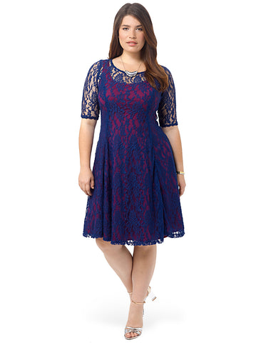 Sweet Leah Lace Dress In Navy & Plum