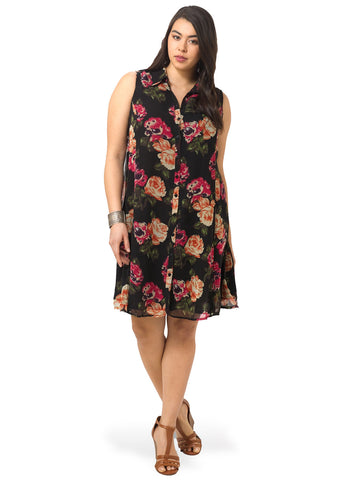 Swing Dress In Rose Print