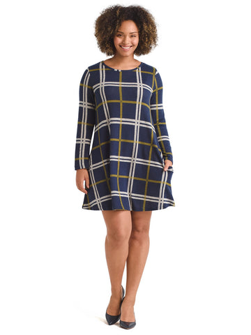 Wavy Plaid Swing Dress