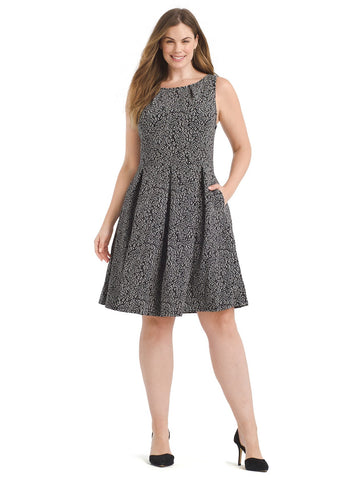 Blooming Black Jacquard Sleeveless Circle Dress