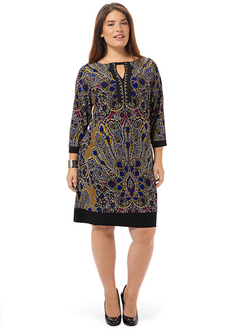 Embellished Paisley Print Shift Dress