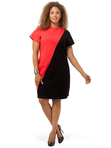 Damaris Sheath Dress In Black & Poppy Red