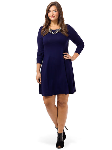 Crewneck Flare Dress In Navy