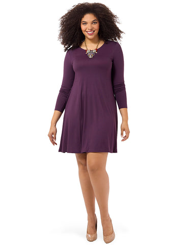 Crewneck Flare Dress In Plum Oasis