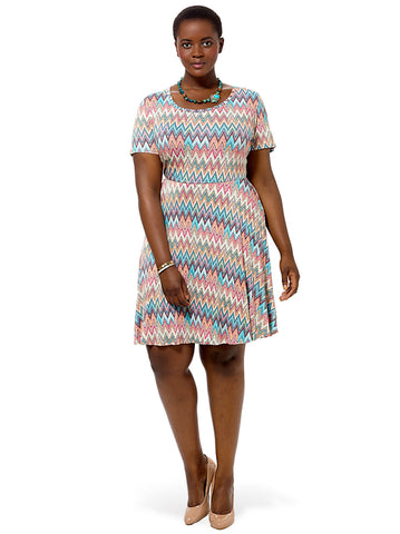 Short-Sleeve Chevron Striped A-Line Dress