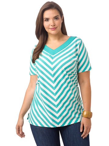 V-Neck Stripe Tunic In Dusty Jade