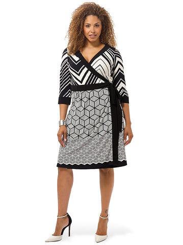 Mixed Print Wrap Dress