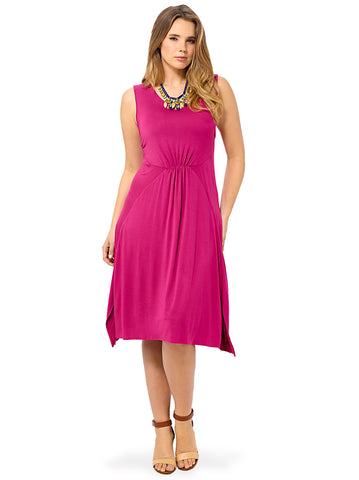 Fuchsia Asymmetrical Hem Jersey Dress