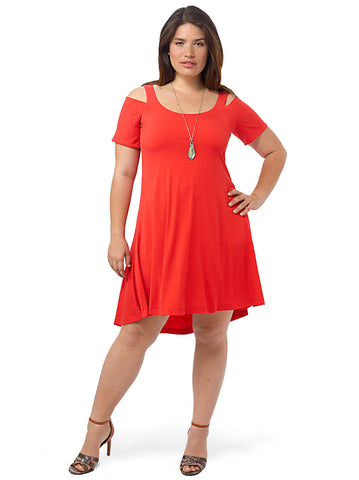 Nadine Cold Shoulder Dress In Poppy Red