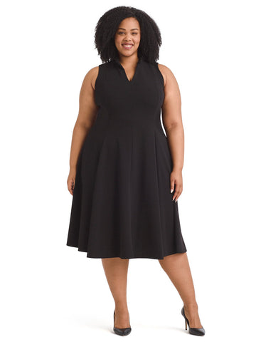 Ruffle Neck Black Midi Dress