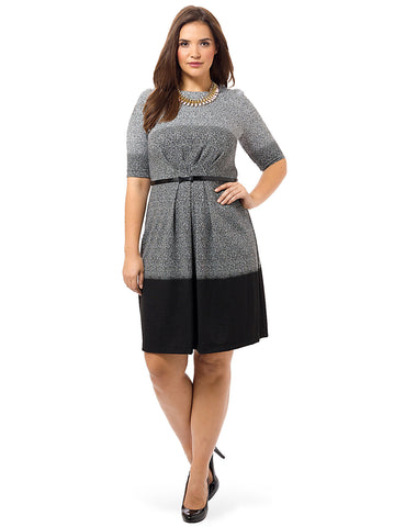 Belted Colorblock Dress In Gray Tones