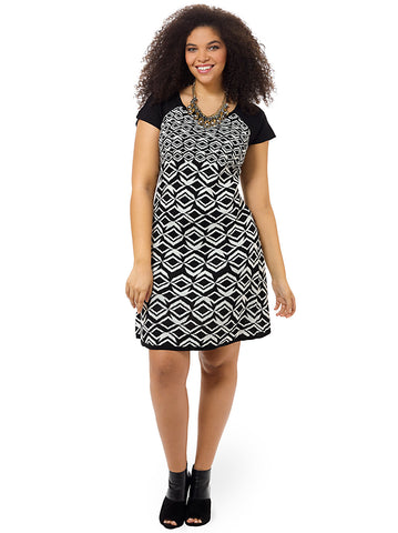 Black & Ivory Printed Sweater Dress