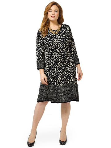 Printed Sweater Dress With Contrast Hem